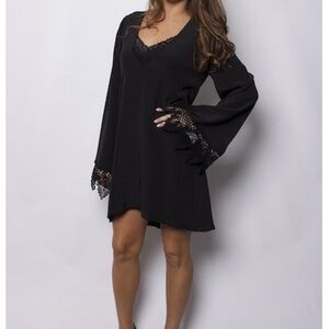 Stone Cold Fox Silk& Kimono Crocheted Fringe Sleeves Boardwalk Dress, OS